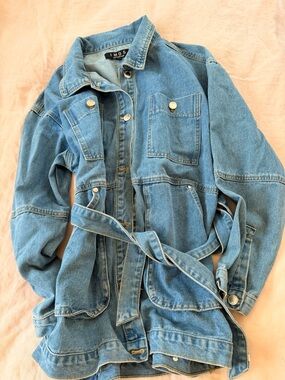 Light Blue Denim Jacket with Self-Tie Belt